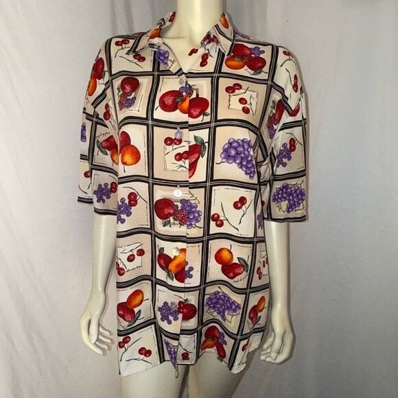Vintage 90s Kathie Lee Fruit Print Button Down Blouse Women’s Size 14 – Grapes C - Picture 4 of 12